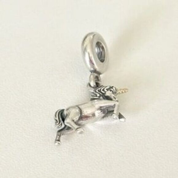Pandora Sterling Silver & 14K Gold Two Tone Unicorn Bead Dangle Charm - Picture 2 of 4